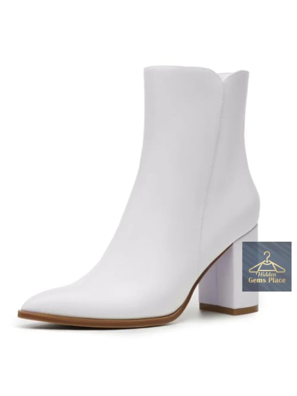 Chunky High Heel Pointed Toe Ankle Booties with Side Zipper